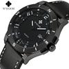 WWOOR Спортивные мужские часы с кожаным ремешком Матовый черный корпус с календарем Водонепроницаемые кварцевые часы