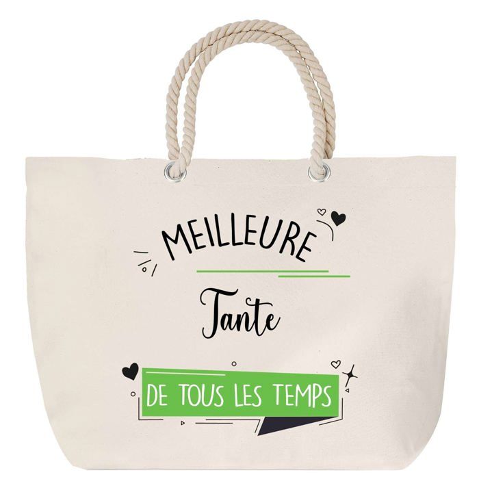 Sac de plage - PLANETEE - Tante Meilleure de tous les temps - Grand format - Anse corde - Personnalisé