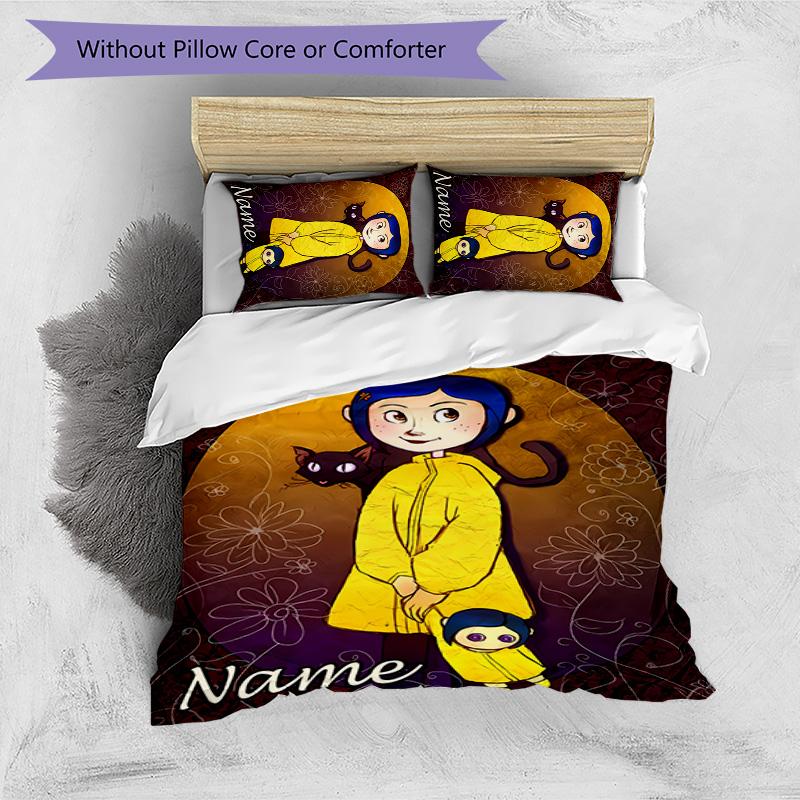 3pcs Coraline1 Cover Set - Personalized Name, HD Printed Bedding with 1 Cover and 2 Pillowcases - Perfect for Home Decor, Easy Care