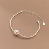 Simple Personality Sterling Silver Chain Freshwater 8-9mm White Pearl Near Round 925 Bracelet Fine Jewelry Gifts for Women Girls