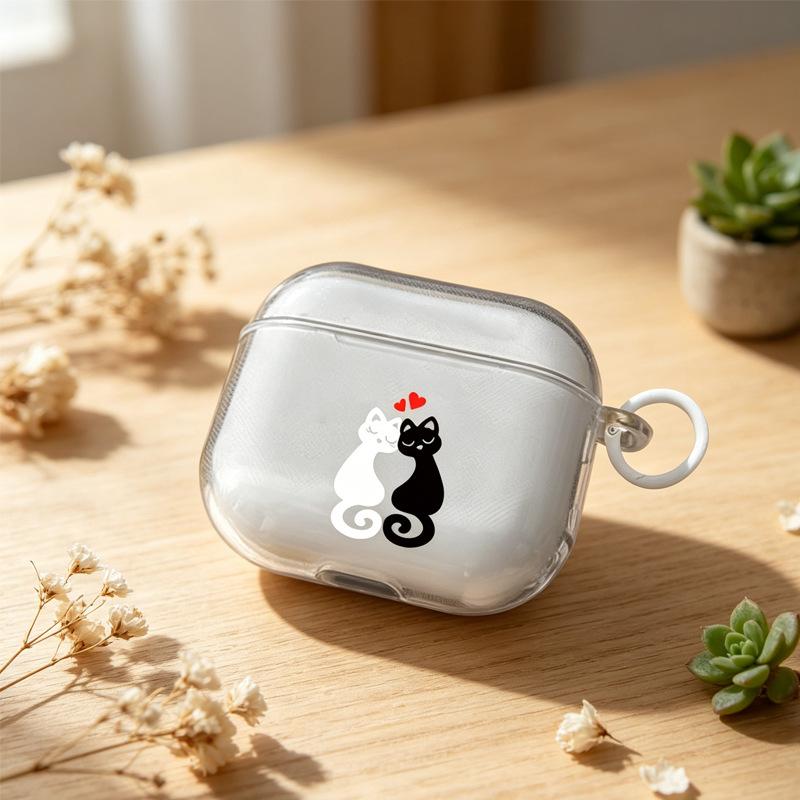 Прозрачный корпус милый любовь белый и черный котенок для Apple AirPods 1 /1/1 поколения защитный корпус чехол pro bluetooth