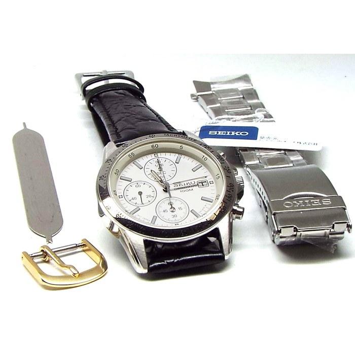 SEIKO Chronograph Watch Leather Belt Set White SND363P1
