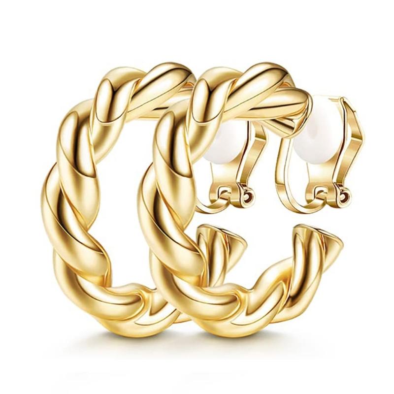 9 пар Индивидуальные массивные серьги-кольца на клипсах Золотое покрытие Ушной аксессуар для женщин Удобные для ношения без проколов