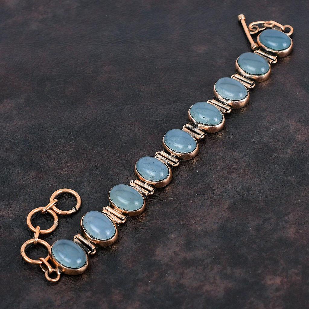 Аквамариновый браслет Медный браслет Регулируемый браслет-цепочка Браслет ручной работы Драгоценный камень Медные украшения Изящный браслет Подарки на годовщину