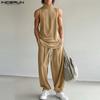 Men Turtleneck Sleeveless Ribbed Tops And Long Pants Outfits Sets