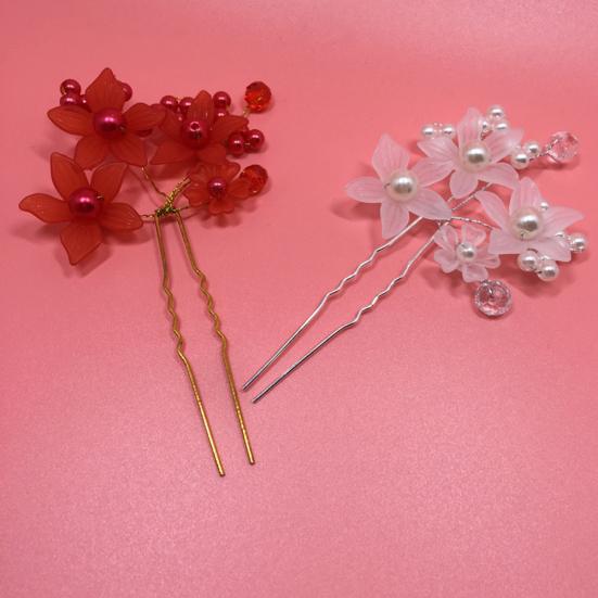 U-Shape Bride Jewelry Flower Faux Pearl Wedding Hair Pin Clip Party Headwear
