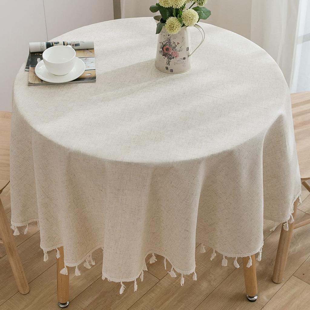 Linen Cotton Round Tablecloth Ruffle Table Cloth Vintage Dining Table Cover For Kitchen Coffee Table Party Birthday Decor
