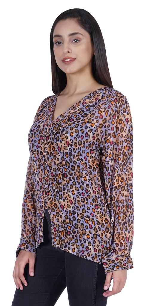 Moomaya Printed Women  S Button Down Shirt Long Sleeve Tshirt V-Neck Tunic