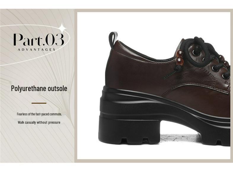 Золотой Кролик 2025 Осень Женские Кожаные Лоферы на шнуровке в британском стиле с круглым носком