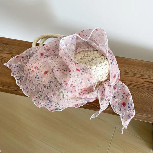 WTEMPO Spring Summer French Style Elegant Floral Printed Silk Scarf Retro Fashion Versatile Casual Thin Travel Scarves