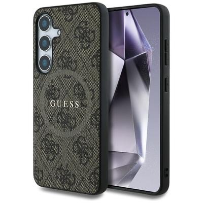 Чехол Guess Leather 4G с цветным кольцом Классический логотип Magsafe Samsung Galaxy S25 Коричневый