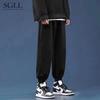 Однотонные брюки мужские осенние новые весенне-осенние рабочие повседневные брюки свободные универсальные с завязками девятиточечные брюки