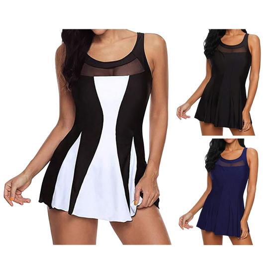 Женский монокини с U-образным вырезом без рукавов с утягивающим животом, цельный купальник, поддельные две части, купальник с высокой талией