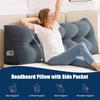 Headboard Pillow with Side Pocket Linen Triangular Headboard Wedge Cushion Bed Bolster Cushion for Shoulder Back Waist Support Dorm Home Bedroom