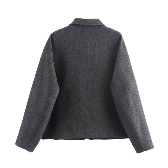 Женская шерстяная куртка на молнии, с длинными рукавами и лацканами, короткое пальто-бушлат, повседневная осенне-весенняя верхняя одежда с карманами