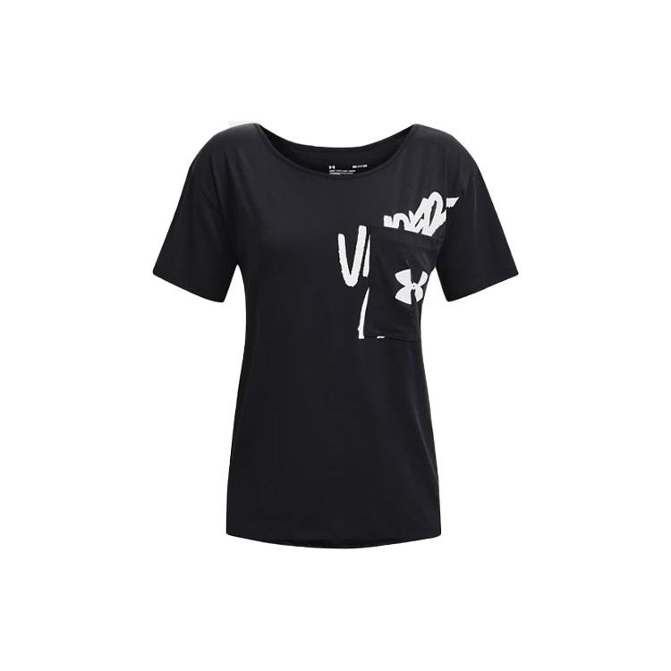 Under Armour Wordmark Casual Sports Breathable Printed Short Sleeve Drop Shoulder T-Shirt Women T-Shirts Black 1366132-001