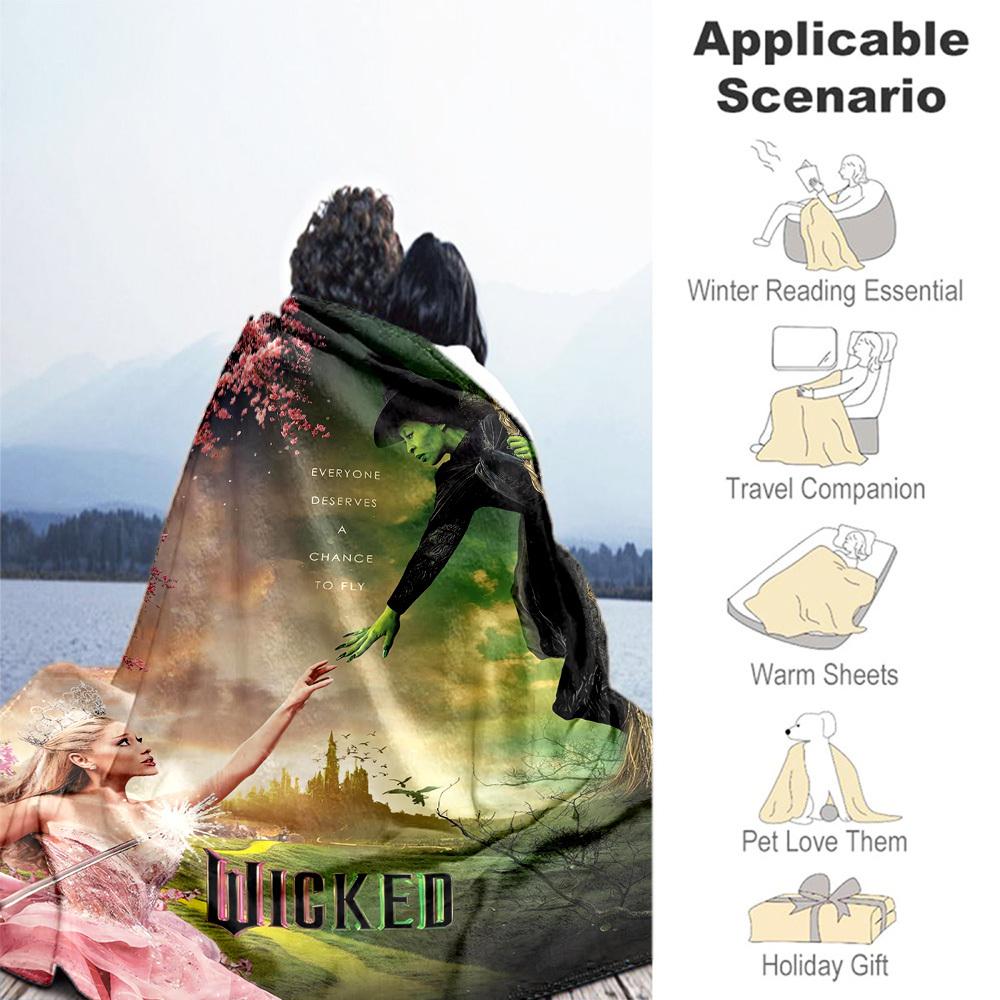 1pc Wicked, Flying Theme Design Flannel Blanket Soft Warm , All-Season Lightweight Throw for Camping Travel Bed, Gift for Christmas, -11