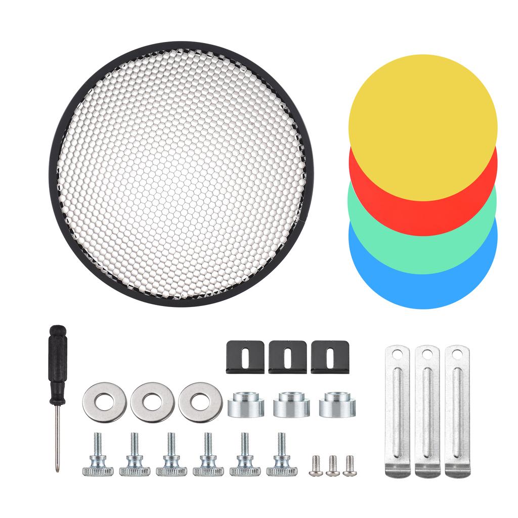 Сотовый абажур для фотосъемки, 60 градусов с 4 цветными фильтрами для 180-250 мм/7,1-9,8 дюйма