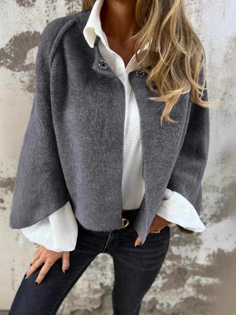 Женское однотонное кашемировое пальто на пуговицах с рукавами «летучая мышь», коллекция 2025