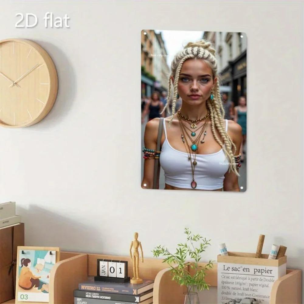 Винтажная металлическая настенная табличка, 2D плоская, металлическая табличка - Современный минималистичный декор с элегантным женским портретом