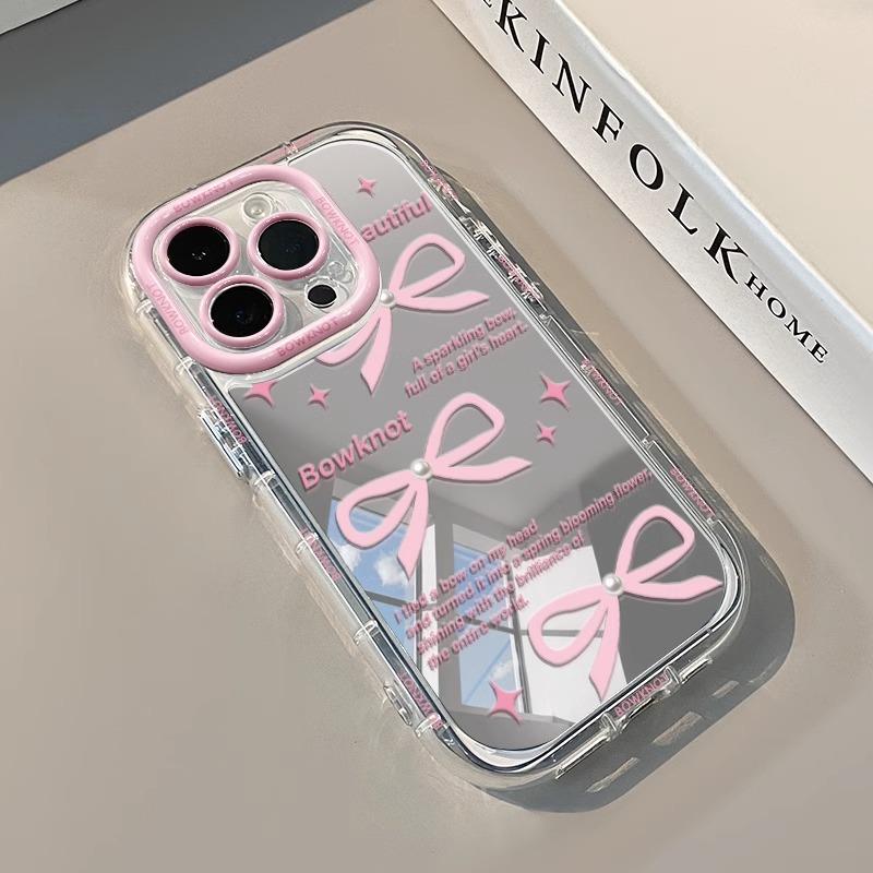 Pink Bow Suitable for IPhone16promax Phone Case Apple 14 Mirror Cream 12 Creative 17 15