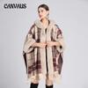 Winter Woman's Shawl Cape Jacket Fur Collar Hooded Shawl Tweed Jacket Large Size Cardigan