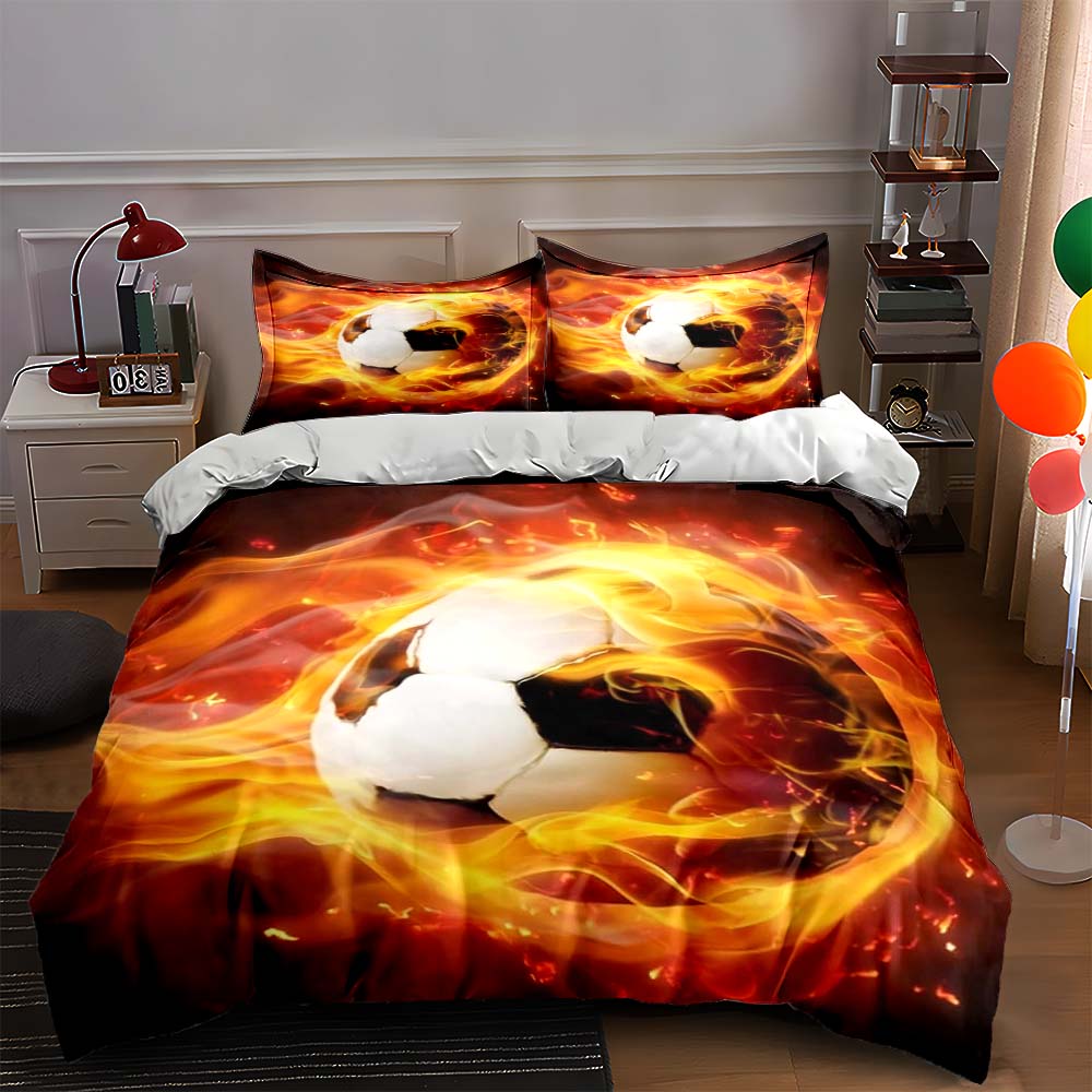 Fiery soccer ball Bedding Duvet cover sets Duvet covers Pillowcases gifts (1 * Duvet Cover 2 * Pillowcases, without duvet insert)