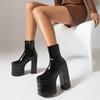 Большого размера квадратный носок трехслойная ультравысокая платформа вырезы толстые каблуки популярная мода короткие ботинки молния женские ботинки