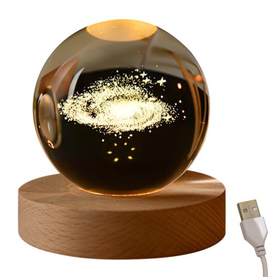 3D прозрачная сфера, солнечная система, искусственный хрустальный шар с деревянной основой, питание от USB, ночник, настольное украшение для спальни, гостиной