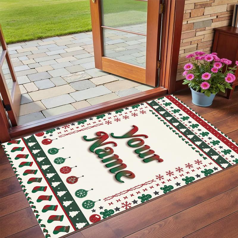 Christmas Custom Name Printed Square Area Rug Soft Non Slip Floor Carpet For Bedroom Holiday Gift