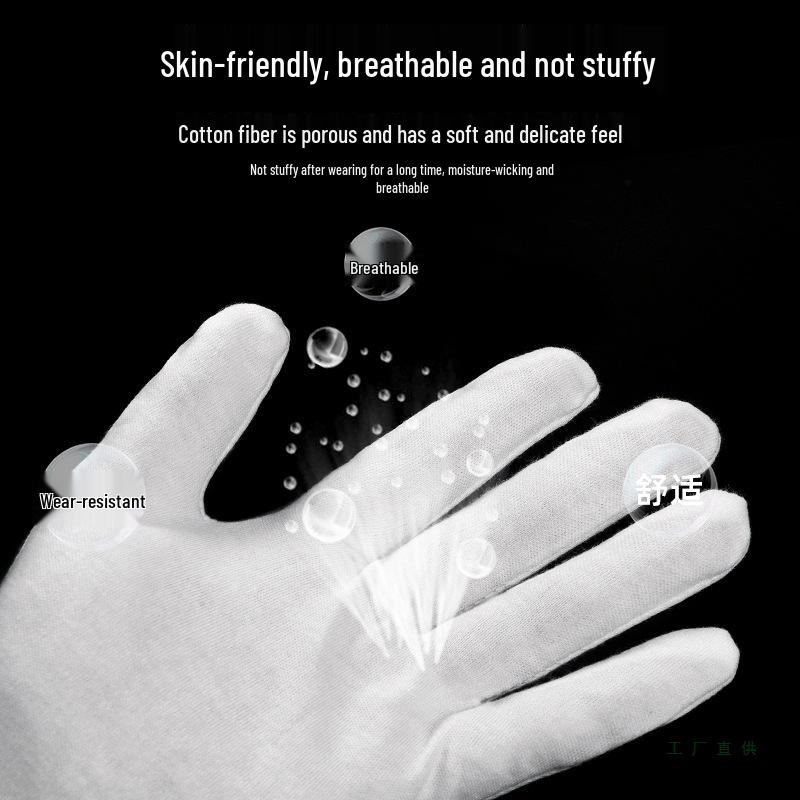 Unisex White Cotton Gloves for Beads and Driving - Breathable, Sweat-Resistant, Summer Wear