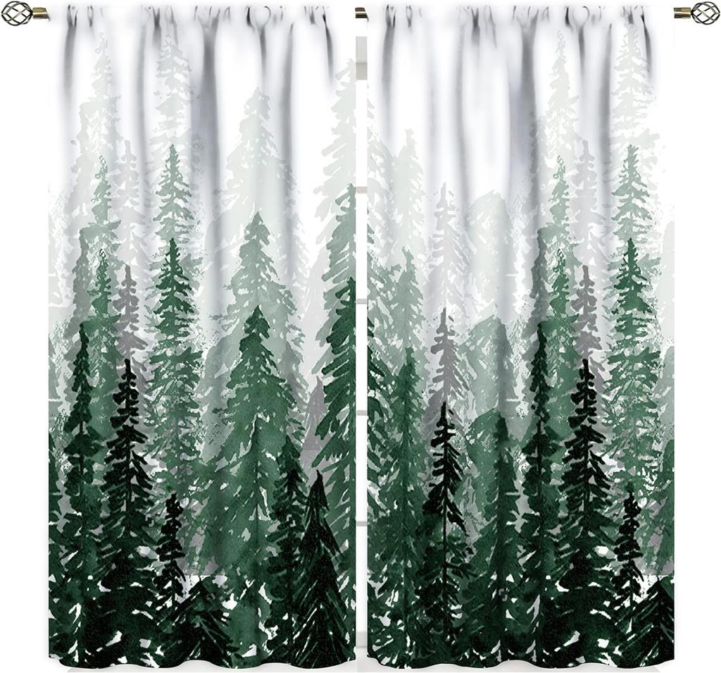 Country Forest Curtain Wild Animal Bear Deer fox Wolf Country Printed Curtain Semi-blackout Drape Bedroom Window Living Area Room Pair Of 2 Panels