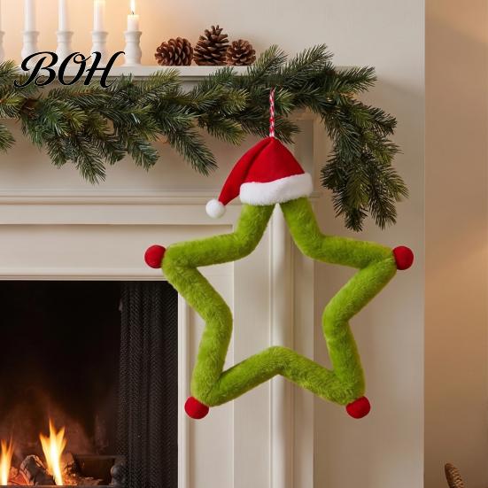 Xmas Home Decorations Christmas Star Ornament, Plush Iron Hanging Decor for Tree Window Decorative Fireplace Accents Shop, Festive Holiday Pendant