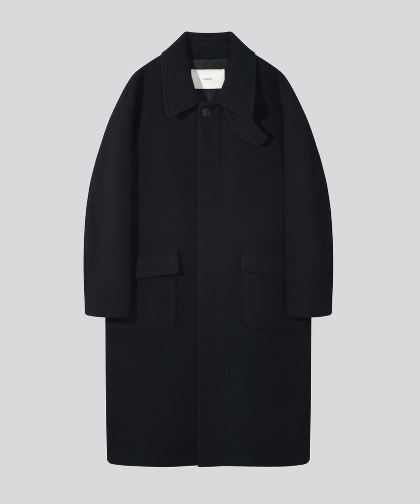 KIIMUIR [Drape Wool] Cashmere Blend Semi-Overfit Balmacaan Coat_Navy