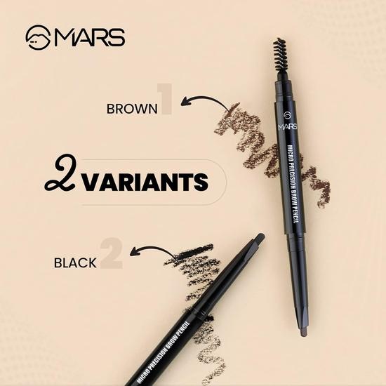 MARS Micro Precision Brow Pencil with Spoolie | Retractable & Easy Glide | Long Lasting & Natural Finish (0.4 G) (Black)