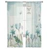 Rustic Vintage Tulip Flower Bird Sheer Voile Window Curtains Tulle Curtains Living Room Balcony Decoration Drapes