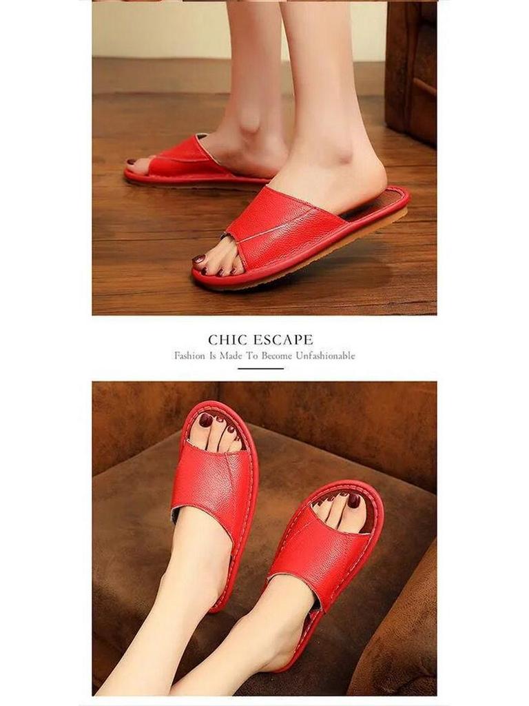 Унисекс тапочки из натуральной коровьей кожи: Нескользящий, Удобный, Повседневный и Крутой для Всех Сезонов