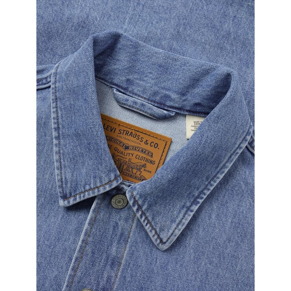 Levis Свободная Повседневная Простая Куртка Джинсовая Мужская с Лацканами Однобортная с Длинным Рукавом Куртки Светло-Синяя 003MP-0000