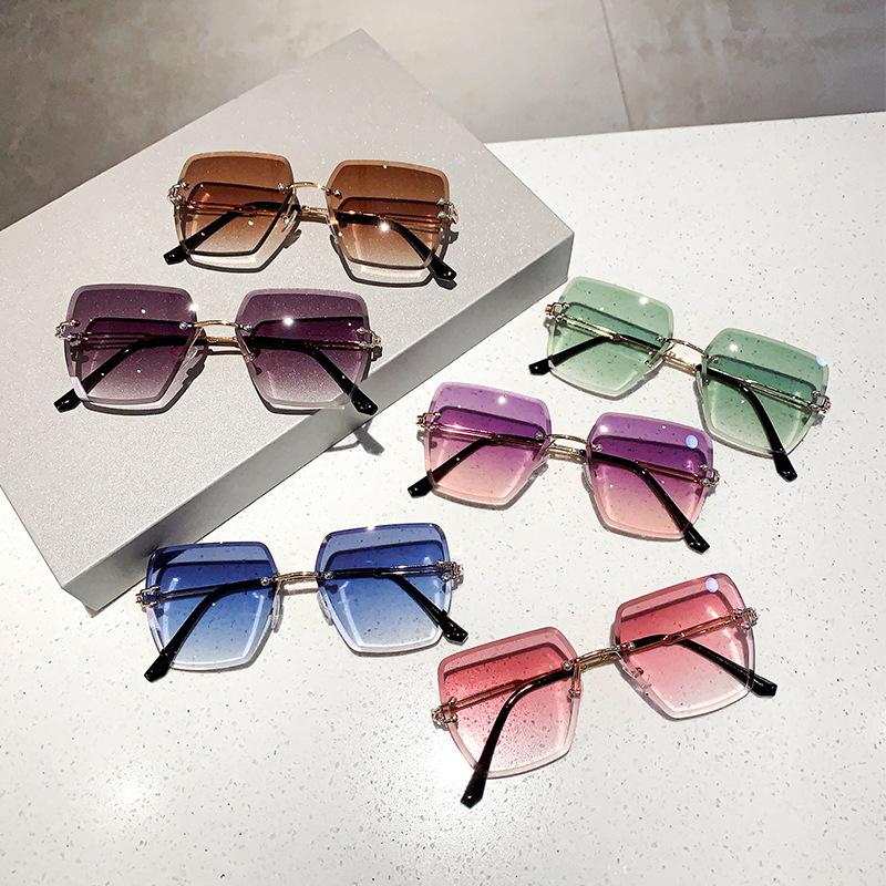 Trendy Polygonal Gradient Men Sunglasses New Frameless Cut Edge Sunglasses for Women Sunscreen and Shading Sunglasses