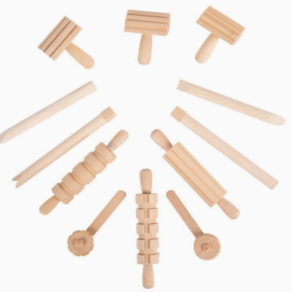 12Pcs Set DIY Hand Crafted Clay Dough Tools Mud Roll Pressed Clay Toys Pretend Utensils