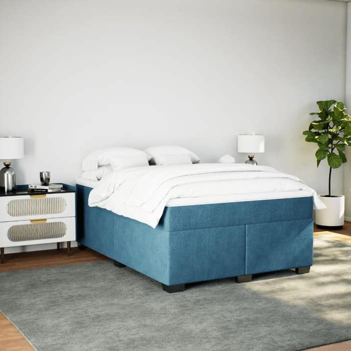 Maison Exclusive - Sommier à lattes de lit et matelas Bleu foncé 140x200cm Velours