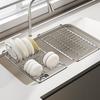 Stainless Steel Expandable Over Sink Dish Drying Rack Rustproof For Kitchen Dish Fruit Vegetable Draining
