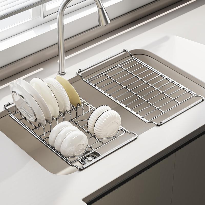 Stainless Steel Expandable Over Sink Dish Drying Rack Rustproof For Kitchen Dish Fruit Vegetable Draining