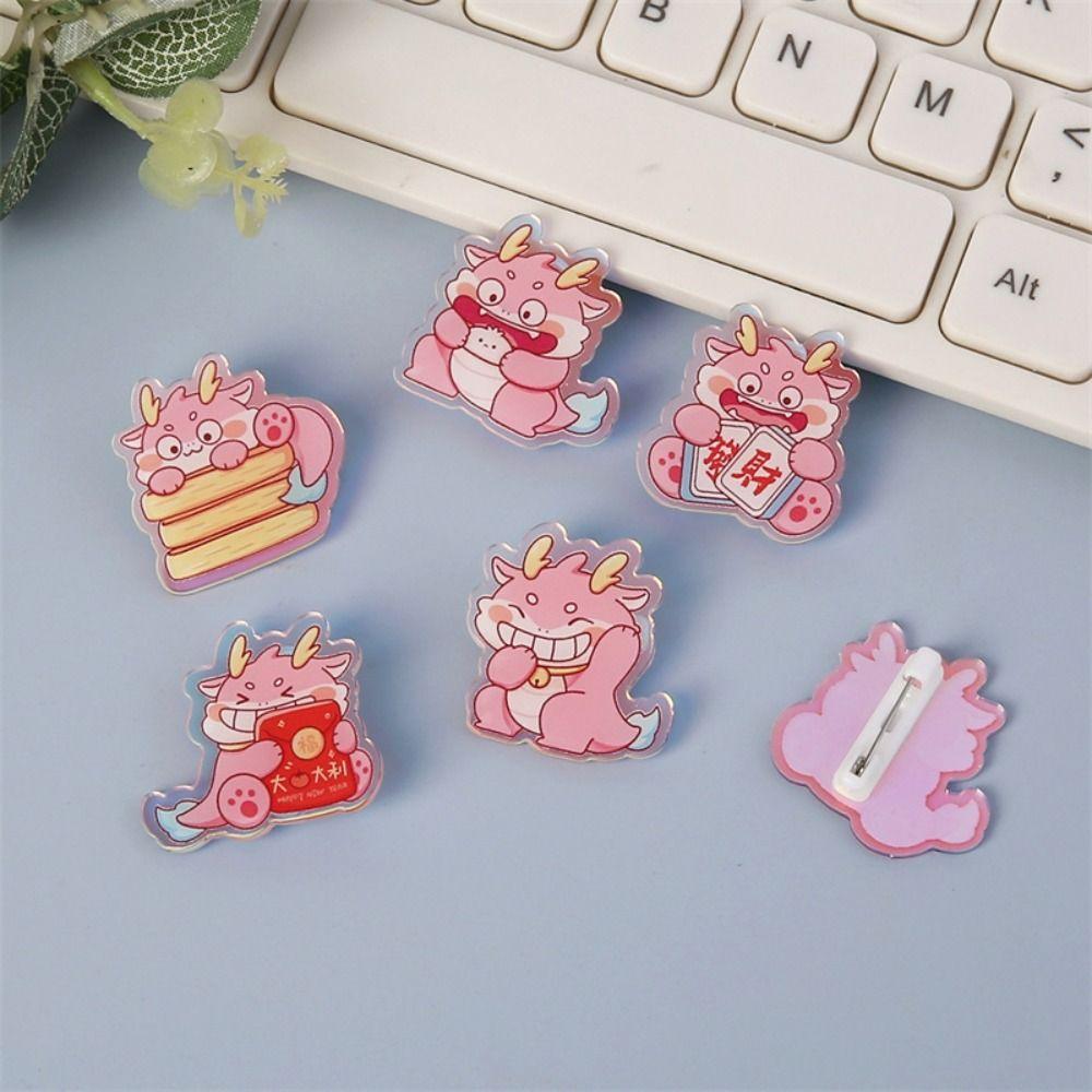 Flying Dragon Cartoon Dragon Brooch Lapel Pin Year Badge Pins Laser Acrylic Brooch  School Bag