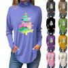 Women's Fashionable Loose-Fit High-Neck T-Shirt With Christmas Print Long-Sleeved Top