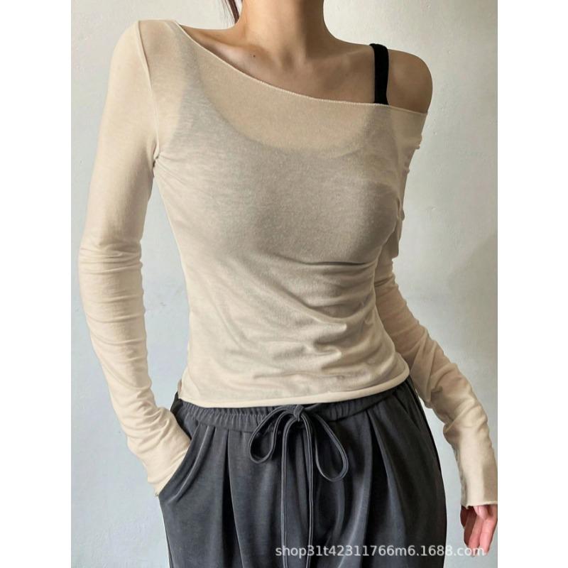 CANVAUS Футболка облегающего кроя с длинными рукавами и открытыми плечами, без бретелек