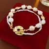 Elegant Gold Plated Double Layer Freshwater Pearl Bracelet Women French Vintage Style Irregular Geometric Design Chic