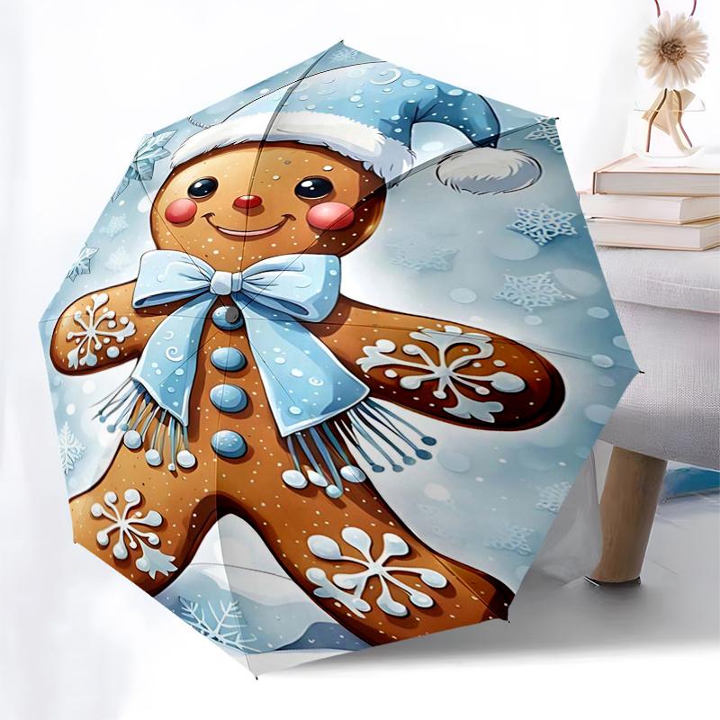 Gingerbread Man Themed Travel Umbrella-8 Ribs Automatic Opening and Closing, Portable Folding Design, Compact and Stylish Umbrella Suitable