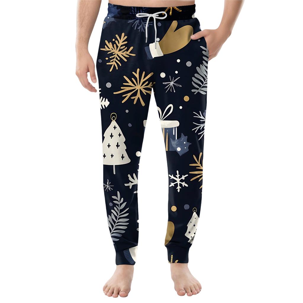 Мужские повседневные брюки с карманами на кулиске и манжетами, домашние брюки для сна