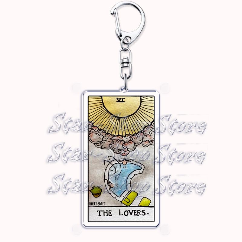 Popular Culture Halloween Tarot Card Keychains for Accessories Moon Luna Death Keyring Jewelry Fans Lovers Friends Reader Gifts